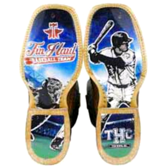 TIN HAUL men's "Slugger" baseball theme leather cowboy western boots NEW in box - Picture 4 of 16